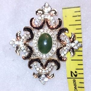 Fancy Gold Brooch w/ Oval Jade Cabochon